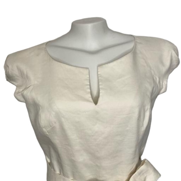 MILLY OF NEW YORK White Linen Old Money Quiet Luxury Shift Dress Self Tie Belt 4 - Picture 10 of 16